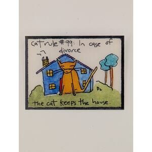 Vintage K. Floyd Cat Rule #99 Divorce The Cat Keeps The House Pin Brooch Signed